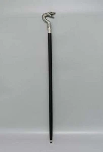 Antique walking stick with wORKING Aluminium head handle vintage wooden cane - Picture 1 of 4