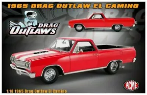 1965 CHEVROLET EL CAMINO DRAG OUTLAWS RED 1:18 DIECAST MODEL CAR ACME A1805411 - Picture 1 of 7