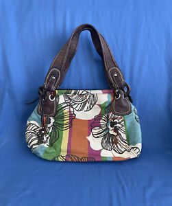 Fossil Floral  Purse Canvas with Leather Trim Large