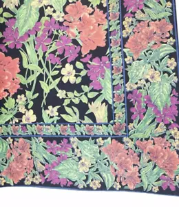 VIntage April Cornell Multicolor Tropical Floral on Black Tablecloth 60x88 - Picture 1 of 7