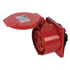 415v 16a 5 Pin Panel Straight Mount Socket Red Garage Workshop 16 Amp NEW - Picture 1 of 4