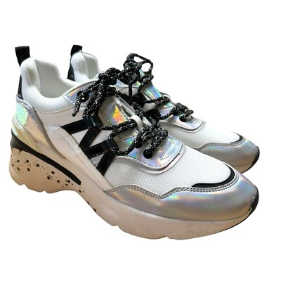 ALDO Mujer Thaliri Entrenador Panel Grueso en Plata Metálico Talla 10 Nuevo Sin Etiquetas Foto 1 de 4