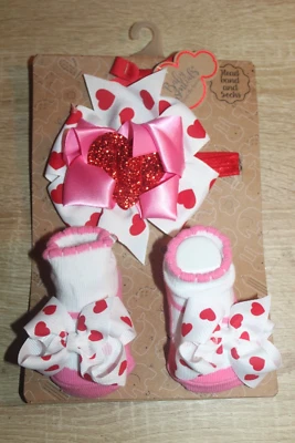 Baby Essentials Valentine's Day Socks & Head Band Set 0-6 months - Image 1 of 4