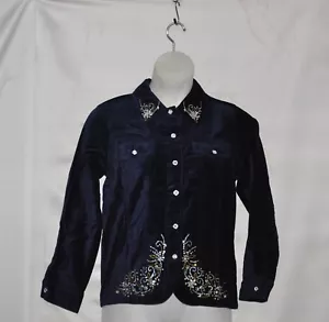 Quacker Factory Velvet Rhinestone Jacket Size M- Blue - Picture 1 of 2