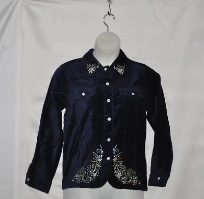 Quacker Factory Velvet Rhinestone Jacket Size M- Blue - Image 1 of 2