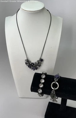Kenneth Cole & Unbranded Clear Purple Rhinestone Faux Stone Necklace Bracelets - Image 1 of 4