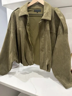 ZARA FAUX SUEDE ECIPSE BOMBER VIRAL JACKET Green S - Image 1 of 2