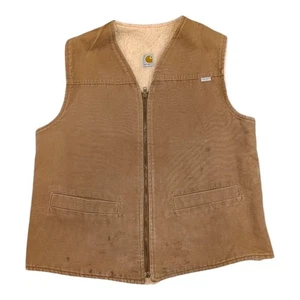 Vintage Carhartt Duck Canvas Sherpa Lined Vest Brown Tan Workwear Size L/XL Fall - Bild 1 von 15