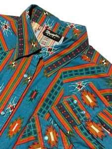 Wrangler Retro Womens Size Large Bright Aztec Print Pearl Snap Down Shirt Top - Picture 1 of 6