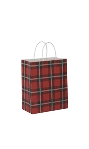 SSWBasics Medium - Holiday Red Plaid Paper Shopping Bags - Case of 100 - Picture 1 of 1