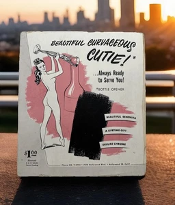 Rare “Beautiful Curvaceous CUTIE!” Pin-Up Bottle Opener Display Ad Hollywood CA - Picture 1 of 7