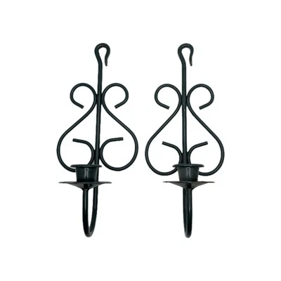 Set of 2 Wrought Iron Wall Sconces Candle Holders Vintage Home Interiors Green - Image 1 of 4