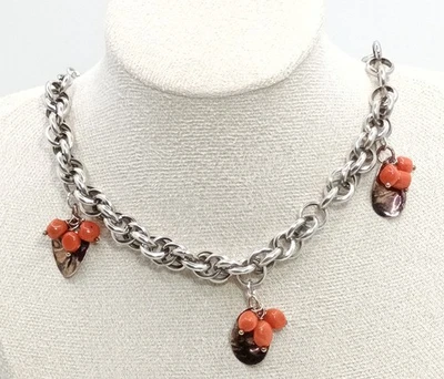 bracciale vintage argento 925 e charms corallo - Immagine 1 di 4