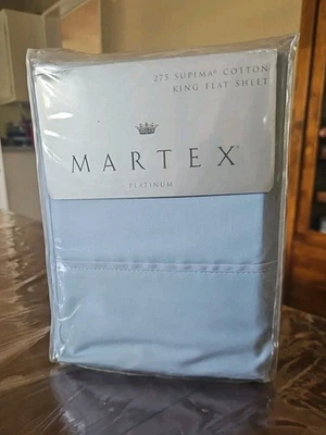 Novo na caixa "Martex Platinum" 275 KING lençol plano 100% algodão Supima azul neblina - Imagem 1 de 4