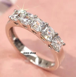 1.25 Ct Asscher Cut Created Diamond 14K White Gold Filled Wedding Ring Size 6-10 - Picture 1 of 7