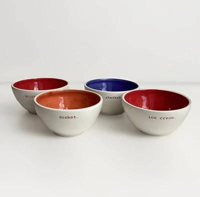 Набор из 4 чаш для мороженого Pottery Barn Scoop Ice Cream 6 дюймов Sorbet Sherbert Gelato Ceramic - Изображение 1 из 4