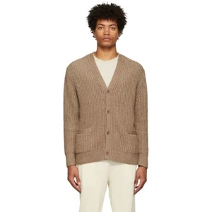 THEORY Mars gerippte Baumwollmischung Strickjacke Herren XXL hellbraun V-Ausschnitt Grobstrick - Bild 1 von 15