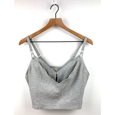 Aerie Ribbed Lace Trim Bralette Tank Top XXL Gray Casual Comfort - Image 1 of 4
