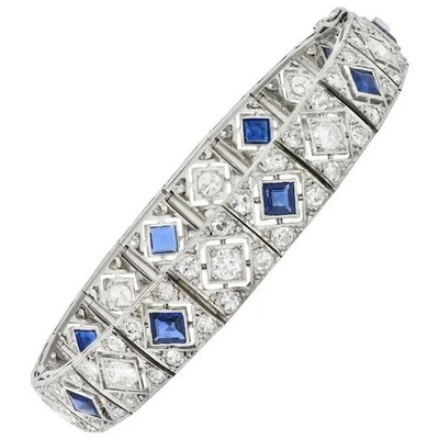 4.20ct Natural Round Diamond Sapphire 14k White Gold Anniversary Tennis Bracelet - Image 1 of 4