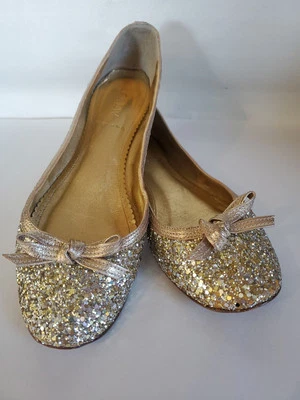 Zapatillas de ballet J Crew talla 8 doradas y plateadas brillantes metálicas planas Foto 1 de 4