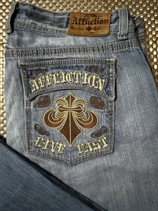 Super Rare Affliction Jeans Live Fast Denim Killer 38x34” - Picture 1 of 13