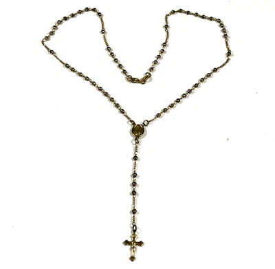 Dainty Small Rosary 12" Necklace 18" BZL Gold Tone - Image 1 of 4