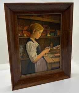 ALBERT ANKER GIRL PEELING POTATOES  Wooden Framed Pictures Wall Hangings 1886 - Picture 1 of 7
