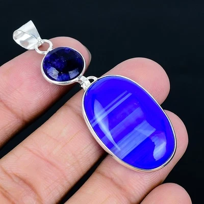 Colgante hecho a mano de ágata de encaje púrpura enchapado en plata 925 de 2,45" Foto 1 de 3