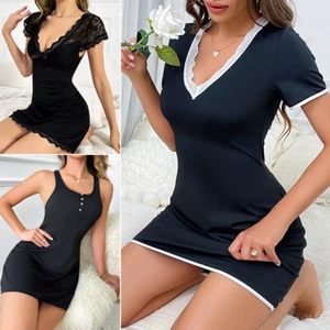 Women's Sexy Bodycon Deep-V Dress Sleepwear Lace Nightwear ClubWear Short Dress - Picture 1 of 133