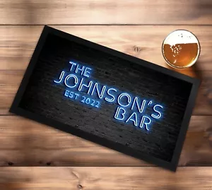 Personalised Bar runner mat - Blue Neon effect Cocktail Beer mats - Picture 1 of 8