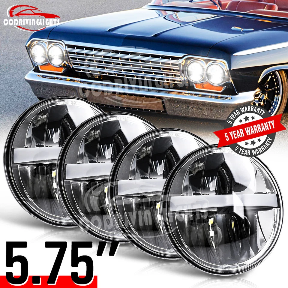 For Chevy Impala Camino Bel Air El 1962-75 5-3/4 5.75" LED Headlights Hi/Lo DRL - Image 1 of 4