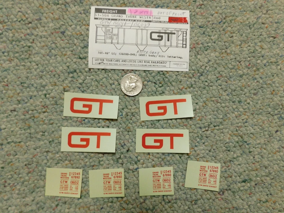 Walthers decals HO 2 SETS Freight 51-50A Grand Trunk Western red F164 - Image 1 of 1
