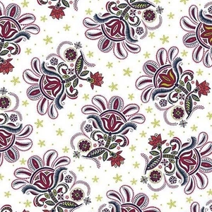 Ceylon Floral Paisley White 100% Cotton Fabric by The Yard - Picture 1 of 1