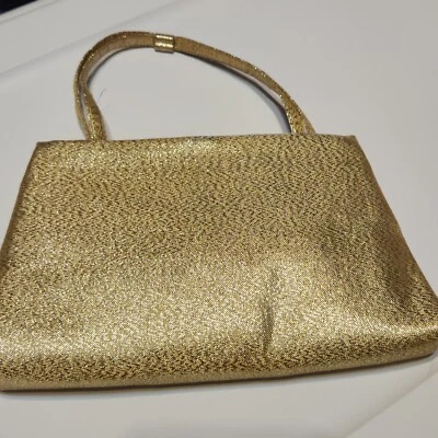Bolso de Noche Cojo Dorado Vintage, Aspecto Mediados de Siglo Formal Bolso de Mano Cierre de Bolso sin Mano Foto 1 de 4