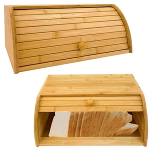 Bamboo Bread Bin Wooden Roll-Top Food Bread Box Kitchen Countertop Storage - Picture 1 of 7