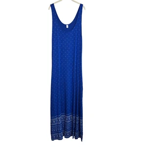 Maxi abito donna Tank Old Navy XL blu stampa fazzoletto rayon spandex boho - Foto 1 di 7