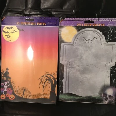 2 Pack Amscan 25 Imprintable Papers Halloween Pumpkins Skeleton Gravestone - Image 1 of 4