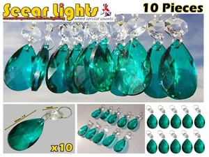 10 PEACOCK GREEN CHANDELIER OVAL CUT GLASS CRYSTALS DROPS PRISMS DROPLETS BEADS - Picture 1 of 12
