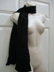 Dressy Neck Scarf & Shawl Black Velvet Damask with Ruffel Trim 62x10 New - Picture 1 of 9