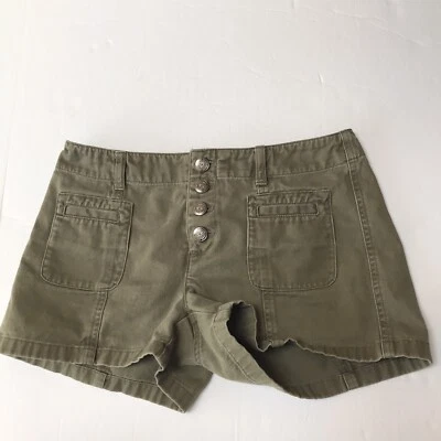 Vintage Y2K Delias Mini Shorts 3 4 Green Button Fly Low Rise Utility Granola - Image 1 of 4
