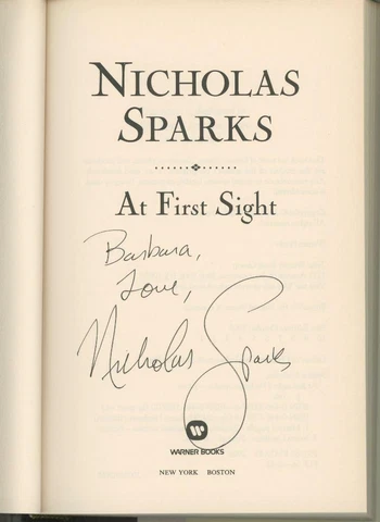 NICHOLAS SPARKS signed hardcover book "At First Sight" - autograph Cover
