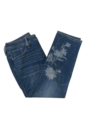 Chico's Slimming Floral Girlfriend Ankle Jeans Women's 2 Petite Large 12 NEW - Image 1 of 4
