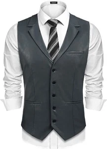 Chaleco de cuero de piel de cordero gris genuino de lujo para hombre Chaleco de vaquero con estilo occidental - Imagen 1 de 7
