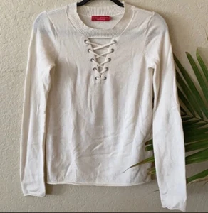 n:philanthropy Cream wool Eyelet Lace Up Top sweater - Picture 1 of 7