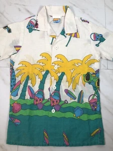 Vintage 1990’s Graphic Print Button Up Shirt Youth Boy Size 6 ~ SURF & SAND ~EXC - Picture 1 of 7