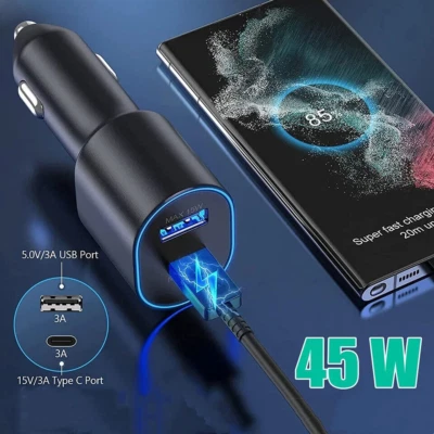 45W Dual Port Fast Charging Car Charger & USB-C to USB-C Cable For Samsung Phone - Image 1 of 4