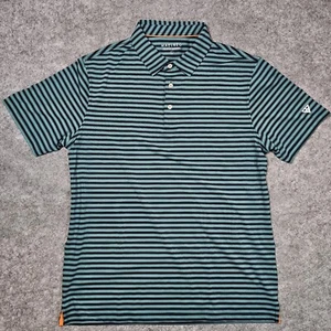 Maelreg Polo Shirt Men L Teal Striped Short Sleeve Performance Polyester Spandex - Picture 1 of 6