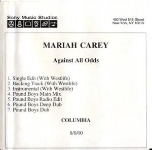 Mariah Carey RARE 7trk PROMO CD Against All Odds MASTERING PROMO Westlife - Picture 1 of 2