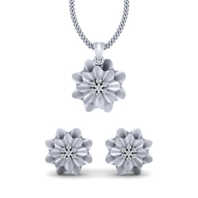 Conjunto de Pendientes Colgantes Florales Oro Blanco Novia Boda Joyería Regalo Aniversario Foto 1 de 4