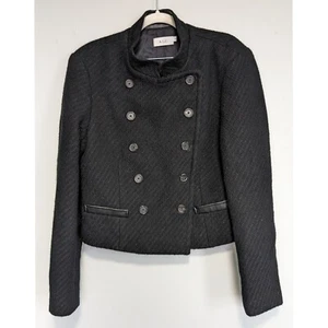 A.L.C. Wool Blend Short Double Breasted Military Style Coat Black Size 12 - Picture 1 of 8